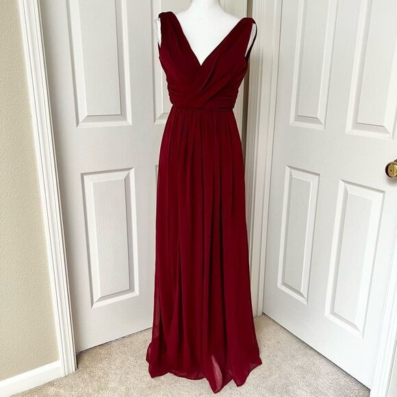 Dessy Collection Shirred Chiffon Long Gown Burgundy Size 0 MSRP $273 - Picture 4 of 13